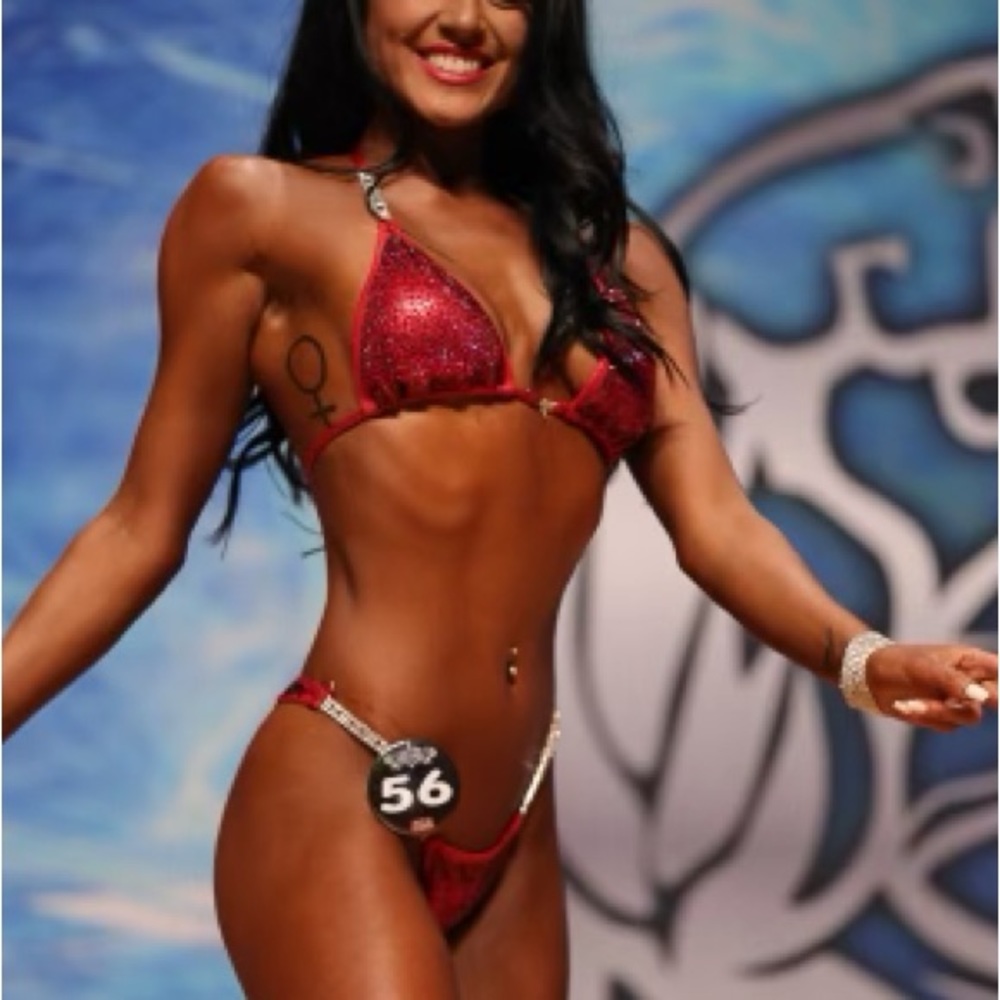 RED Bikini competition suit posing bikinis rhinestoned bikini NPC IFBB pro cut